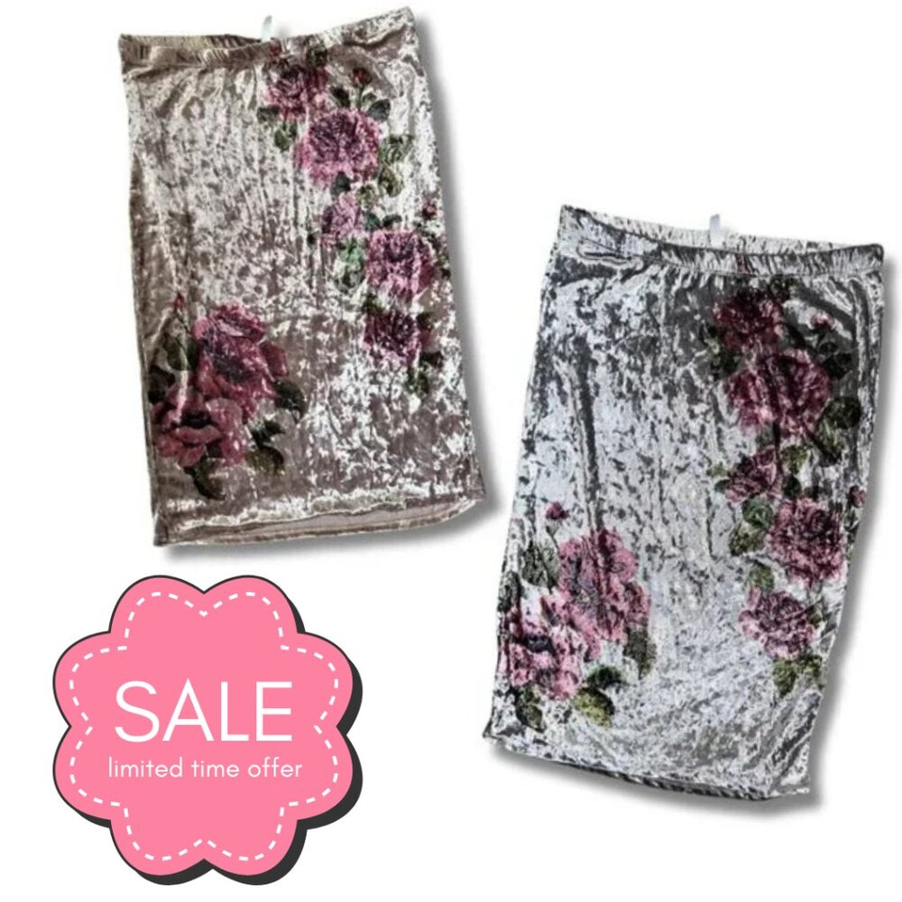 Floral Velvet Knee Length Skirt XL